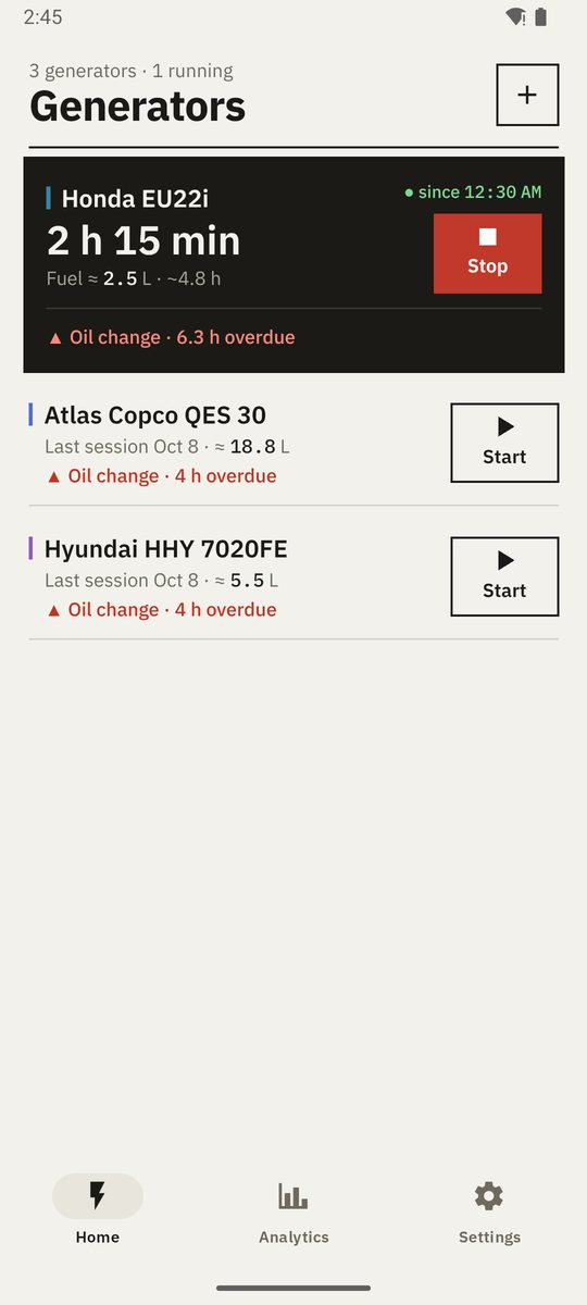 Generator list on Android in the light theme