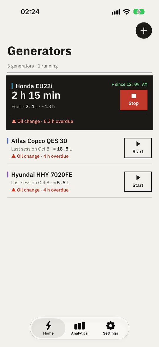 Generator list on iPhone in the light theme